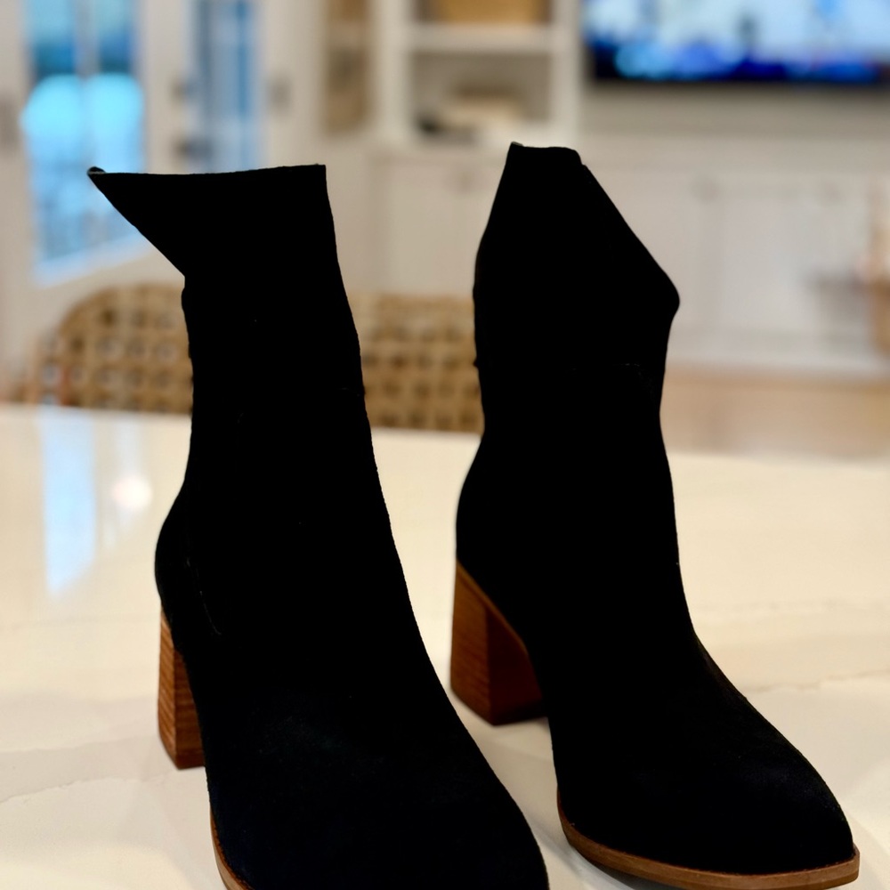 Kelsi Dagger Black Suede Ankle Booties with Wood Block Heel Brand new. Not worn